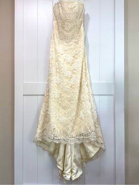 ✨ Melissa Sweet Ivory Lace Strapless Wedding Dress Sheath Vintage Size 8 ✨